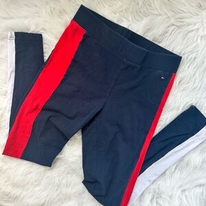 Tommy Hilfiger Navy Leggings with Red Side Stripe